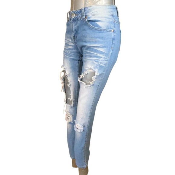 VIP Jeans Women 3 Distressed Destroyed Low Rise Skinny Stretch (W28 L27) - Picture 3 of 13
